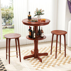 2 - Tier Round High Top Bar Table with Storage Shelf and Pedestal Base - Espresso - Bro Dreams