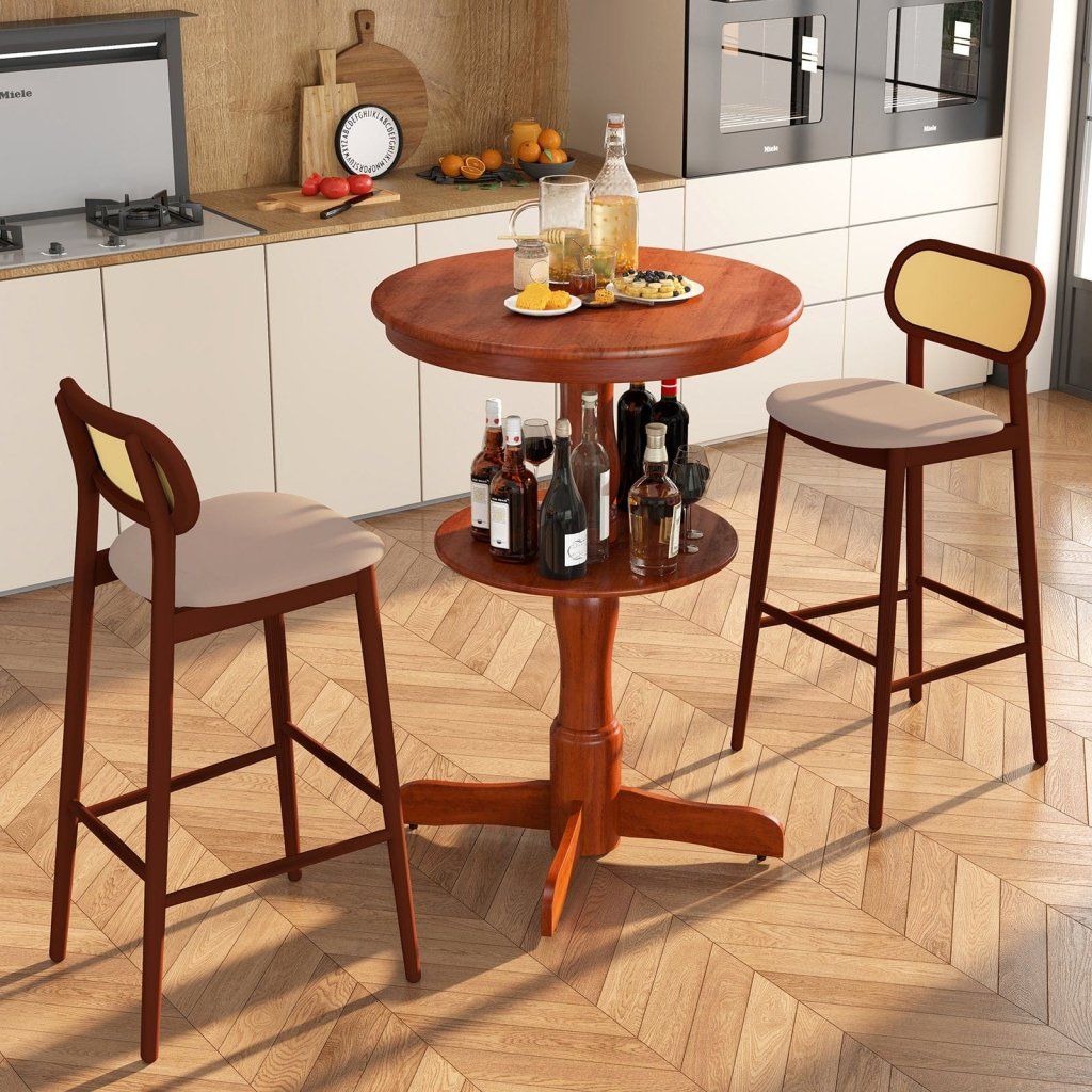 2 - Tier Round High Top Bar Table with Storage Shelf and Pedestal Base - Espresso - Bro Dreams
