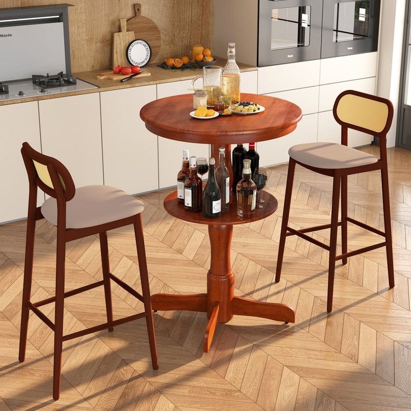 2 - Tier Round High Top Bar Table with Storage Shelf and Pedestal Base - Espresso - Bro Dreams