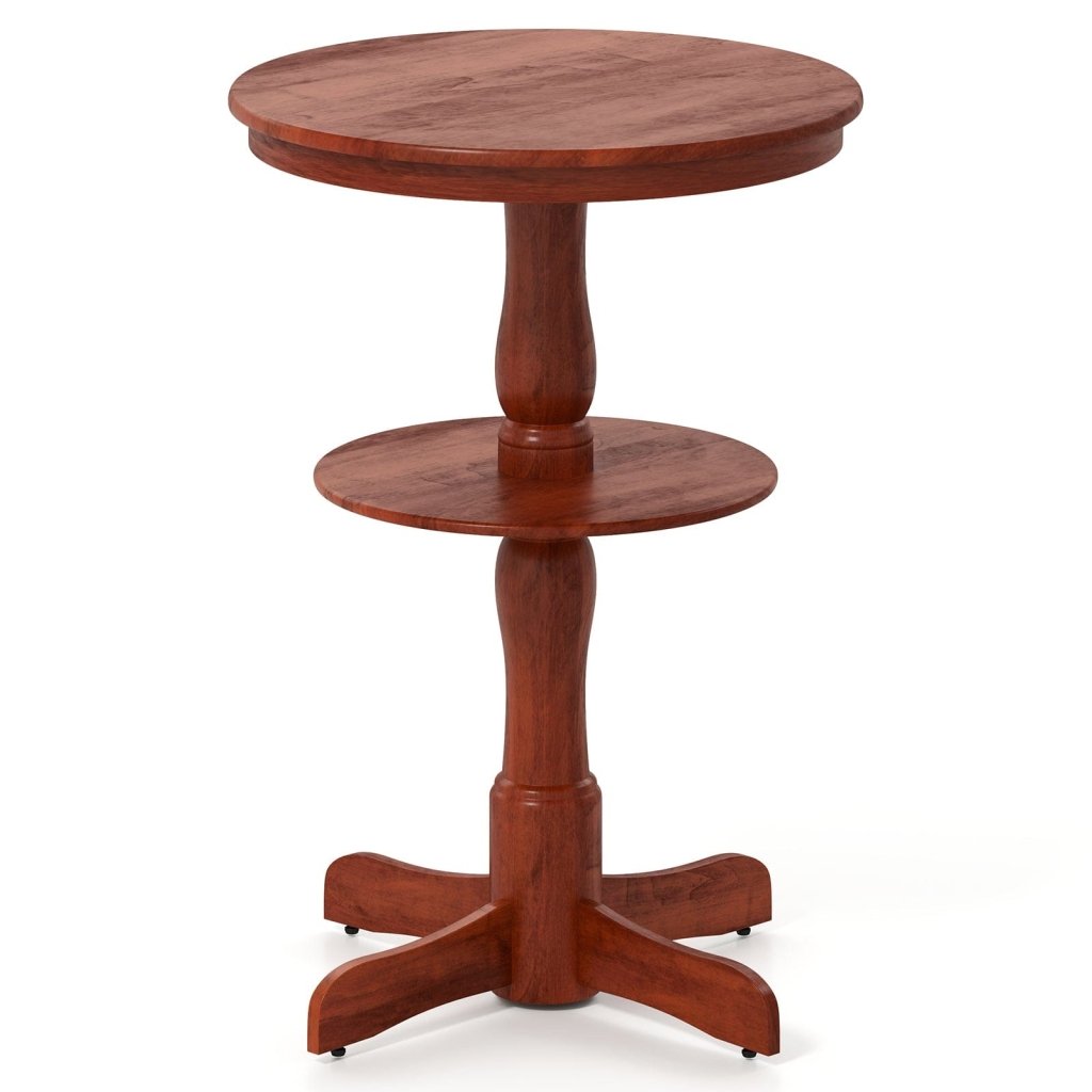 2 - Tier Round High Top Bar Table with Storage Shelf and Pedestal Base - Espresso - Bro Dreams