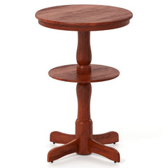 2 - Tier Round High Top Bar Table with Storage Shelf and Pedestal Base - Espresso - Bro Dreams