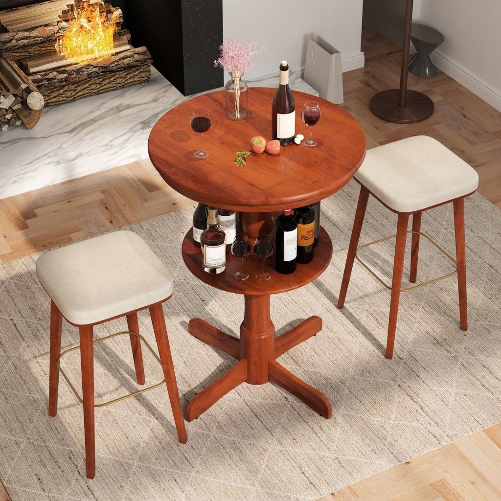 2 - Tier Round High Top Bar Table with Storage Shelf and Pedestal Base - Espresso - Bro Dreams