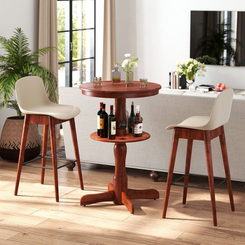 2 - Tier Round High Top Bar Table with Storage Shelf and Pedestal Base - Espresso - Bro Dreams