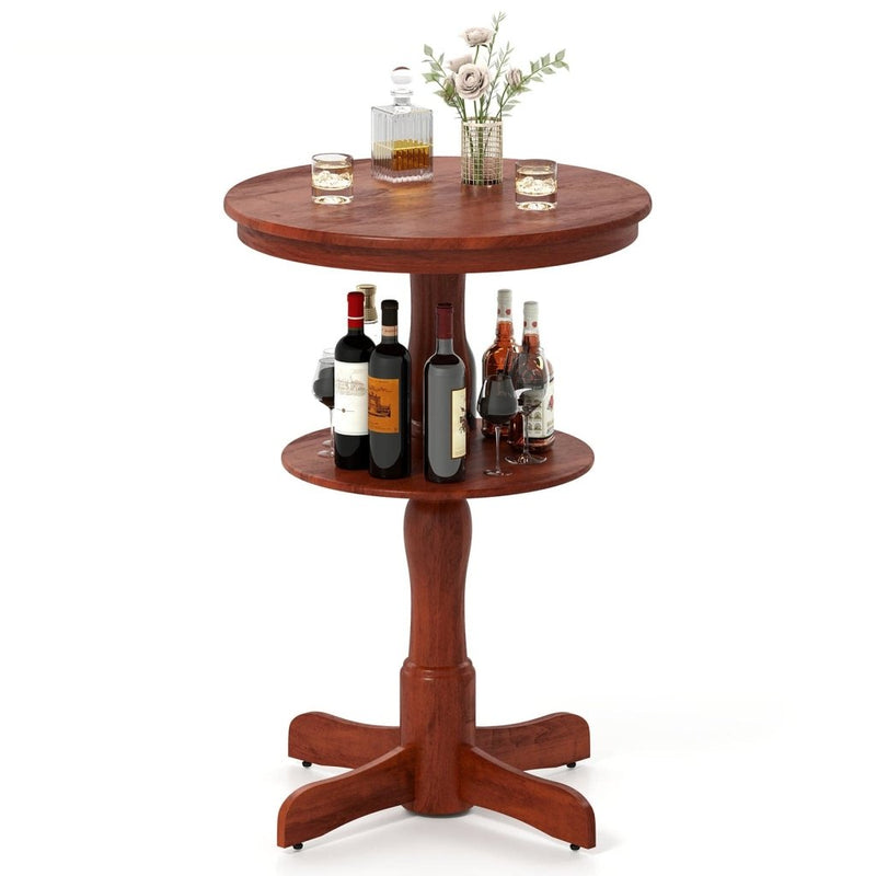2 - Tier Round High Top Bar Table with Storage Shelf and Pedestal Base - Espresso - Bro Dreams