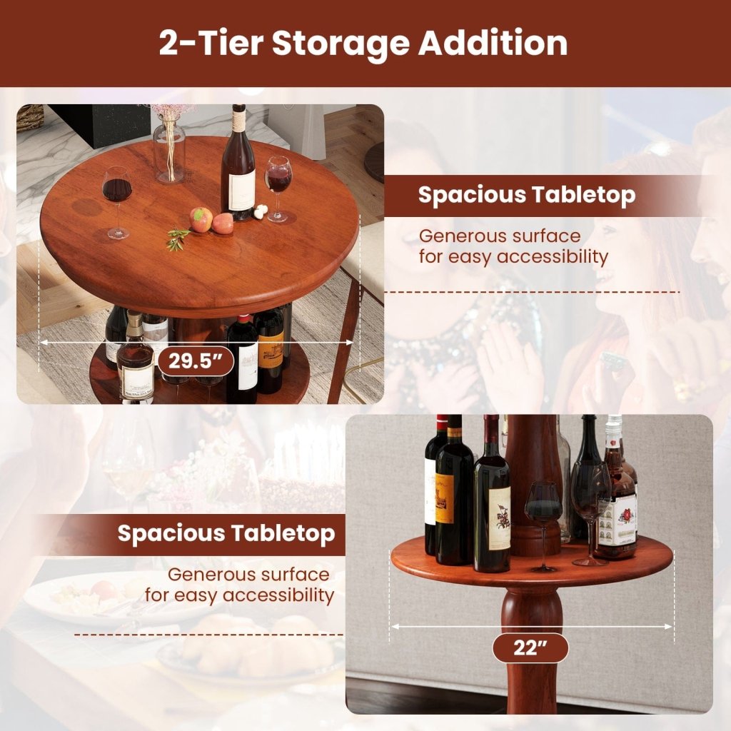2 - Tier Round High Top Bar Table with Storage Shelf and Pedestal Base - Espresso - Bro Dreams