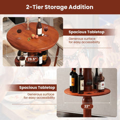 2 - Tier Round High Top Bar Table with Storage Shelf and Pedestal Base - Espresso - Bro Dreams