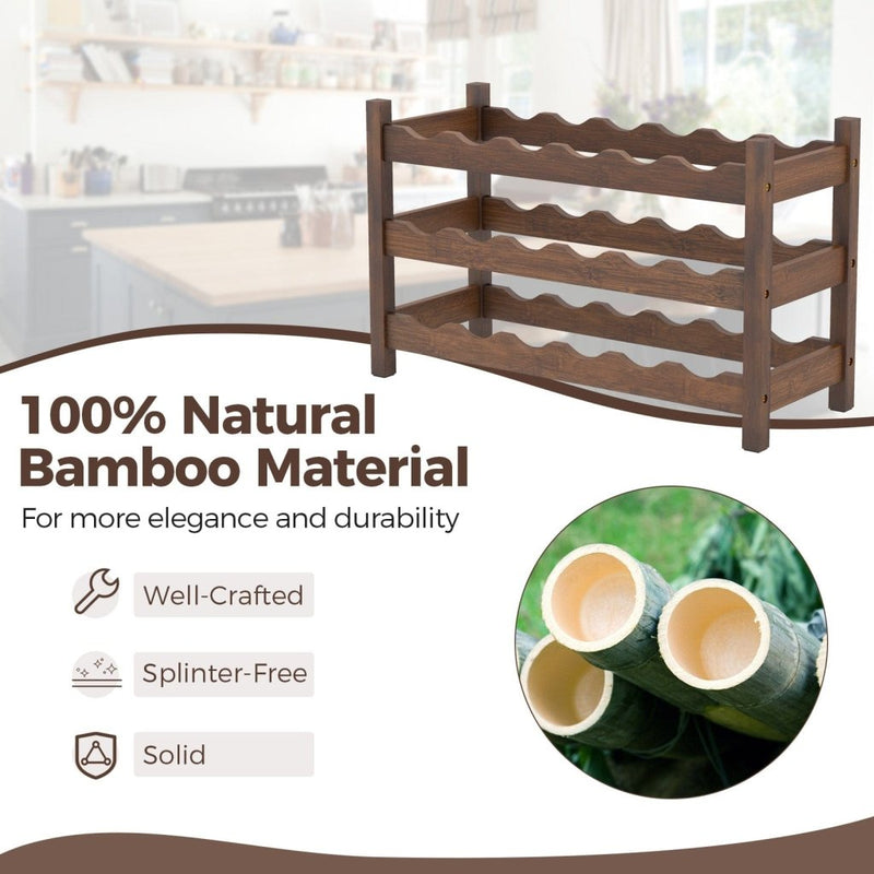 3 - Tier Bamboo Freestanding Countertop Wine Bottle Organizer - Coffee - Bro Dreams