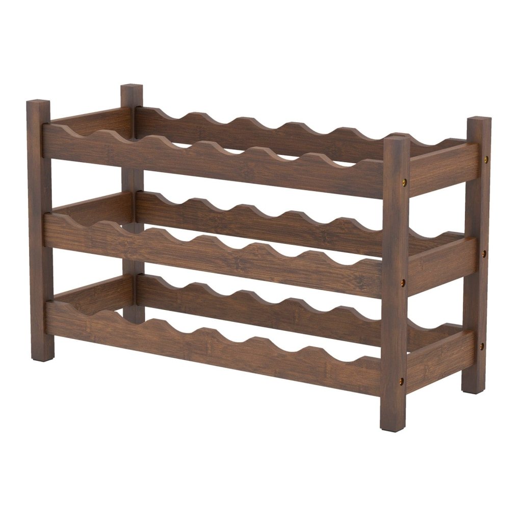 3 - Tier Bamboo Freestanding Countertop Wine Bottle Organizer - Coffee - Bro Dreams