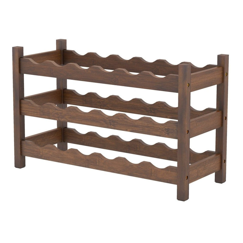 3 - Tier Bamboo Freestanding Countertop Wine Bottle Organizer - Coffee - Bro Dreams