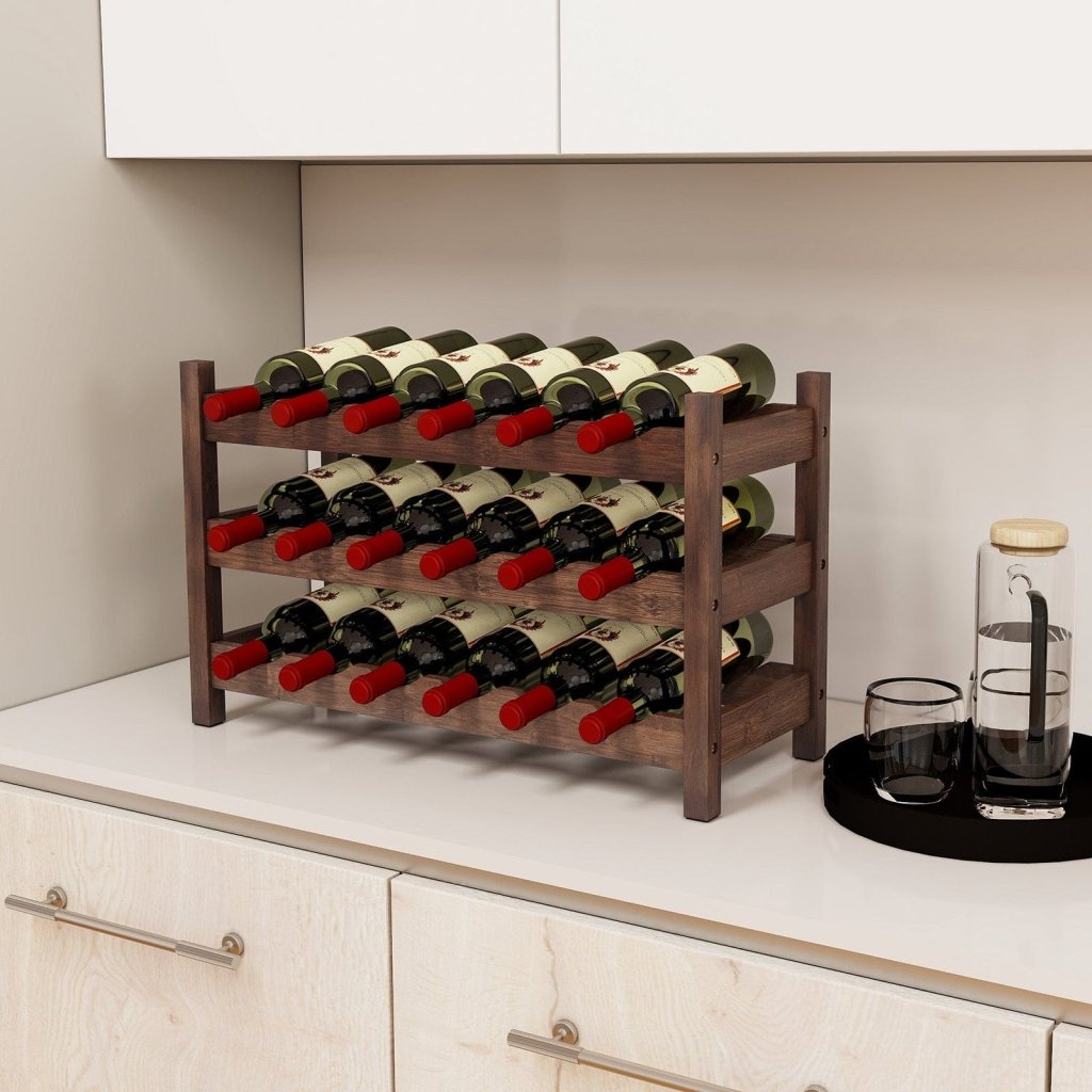 3 - Tier Bamboo Freestanding Countertop Wine Bottle Organizer - Coffee - Bro Dreams