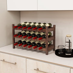 3 - Tier Bamboo Freestanding Countertop Wine Bottle Organizer - Coffee - Bro Dreams