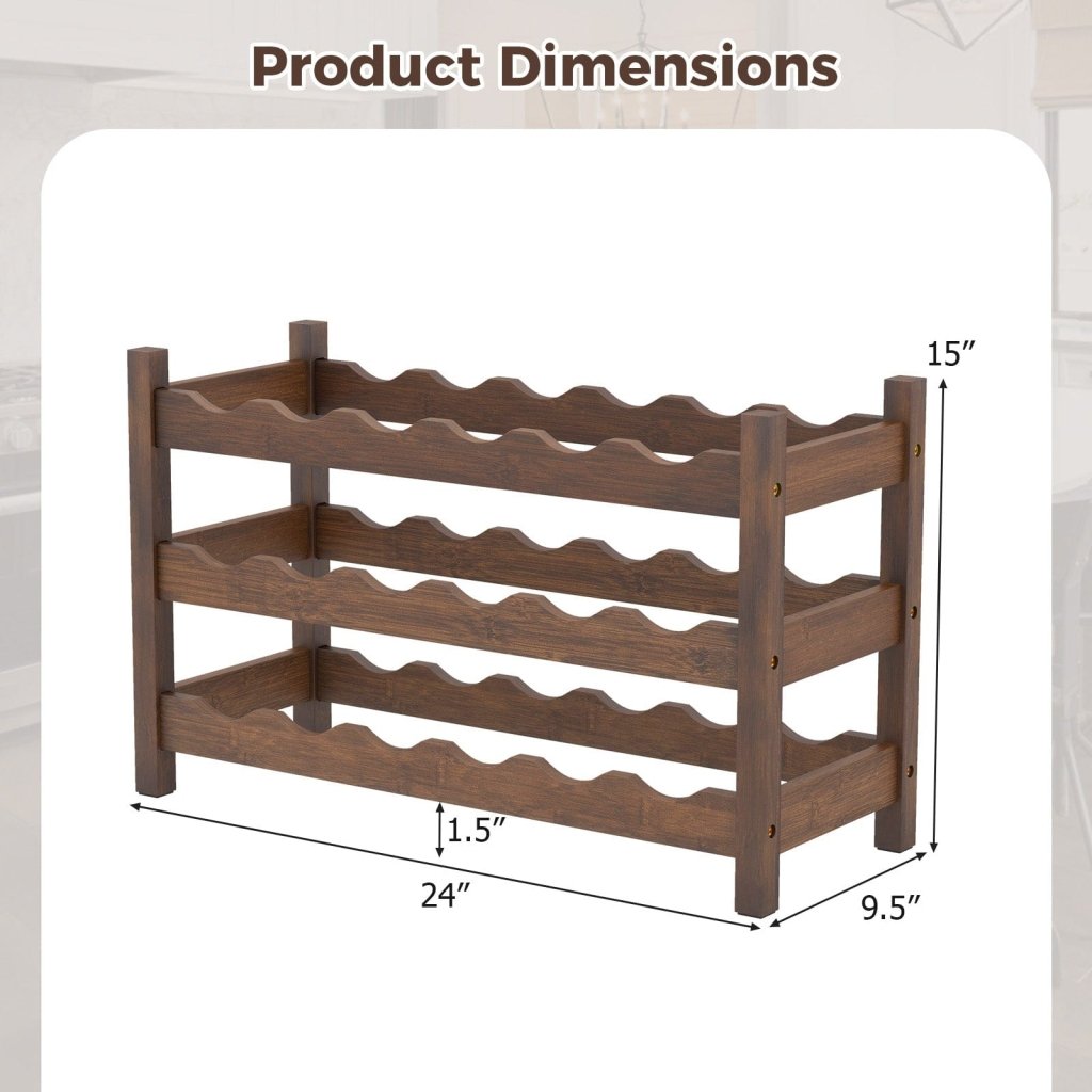 3 - Tier Bamboo Freestanding Countertop Wine Bottle Organizer - Coffee - Bro Dreams