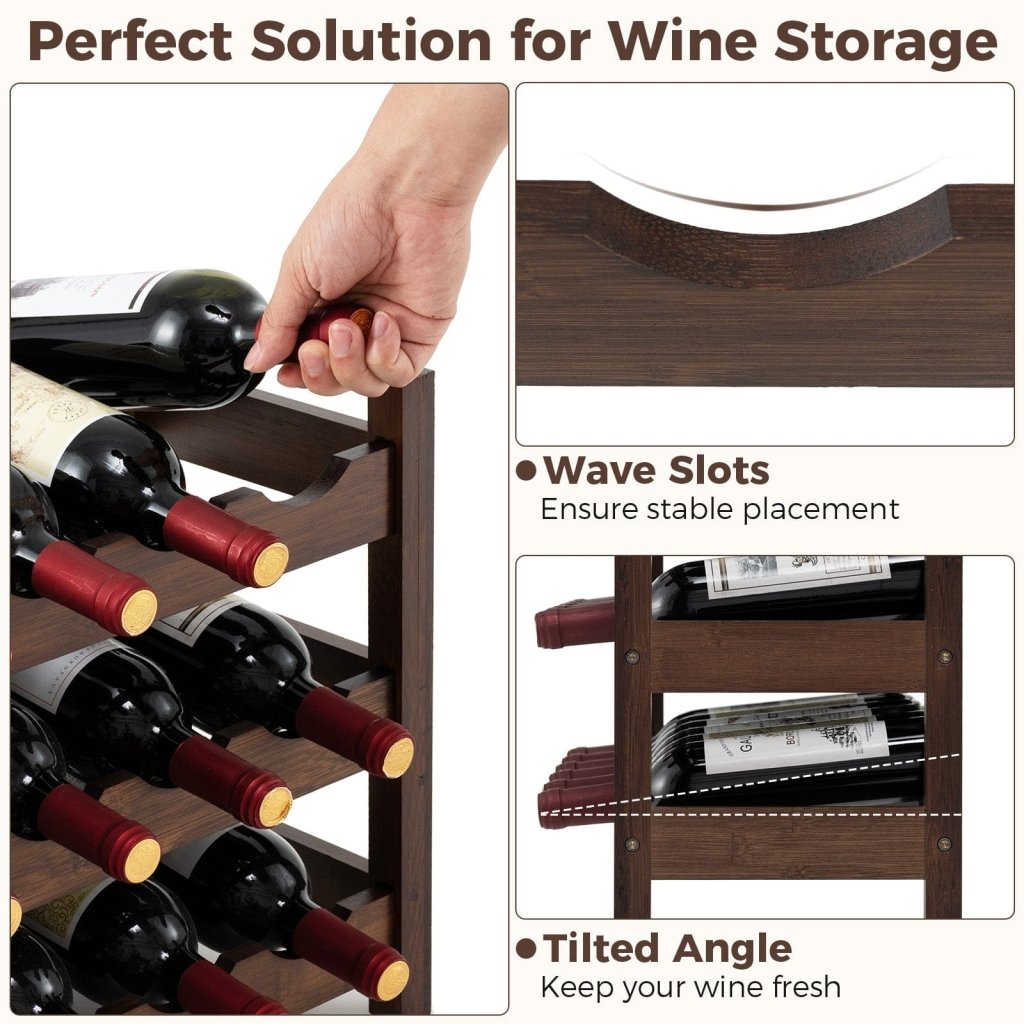 3 - Tier Bamboo Freestanding Countertop Wine Bottle Organizer - Coffee - Bro Dreams