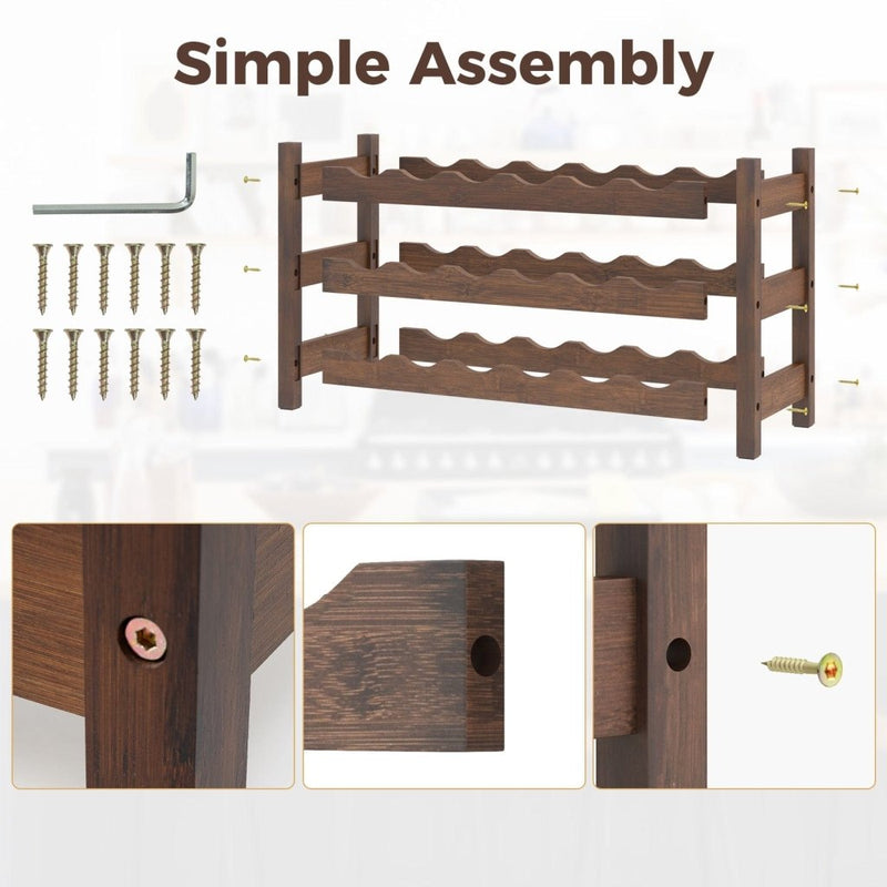 3 - Tier Bamboo Freestanding Countertop Wine Bottle Organizer - Coffee - Bro Dreams