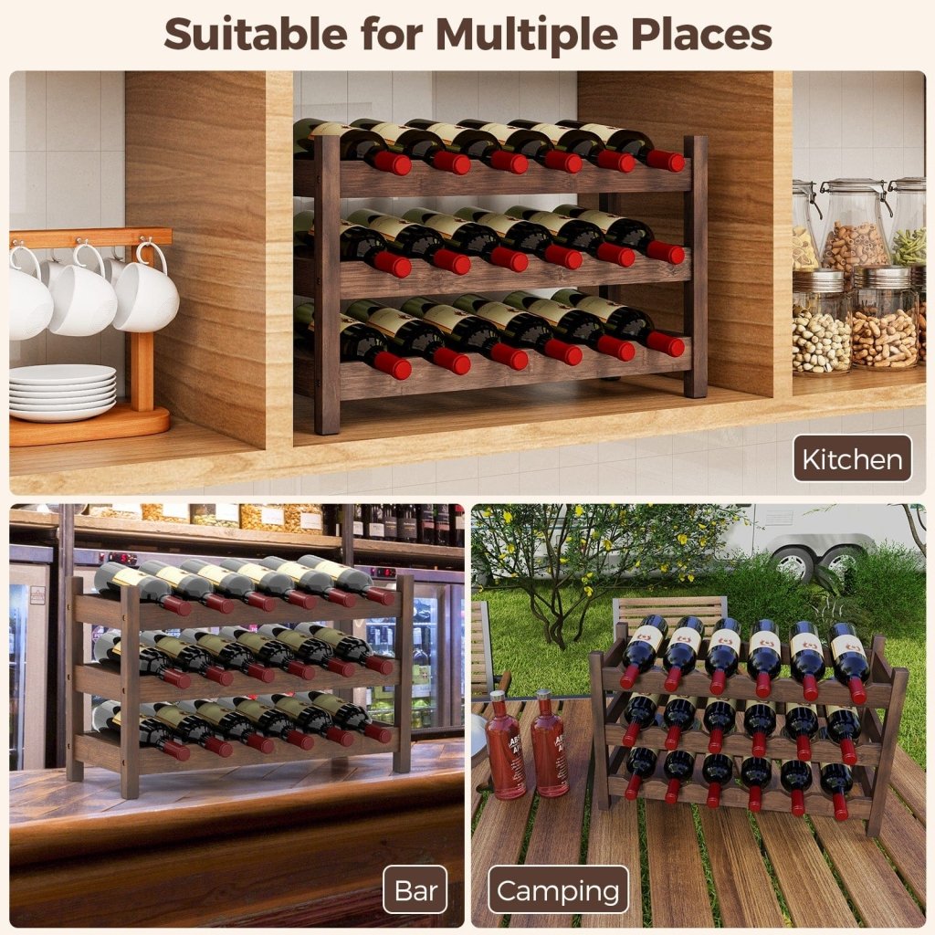 3 - Tier Bamboo Freestanding Countertop Wine Bottle Organizer - Coffee - Bro Dreams