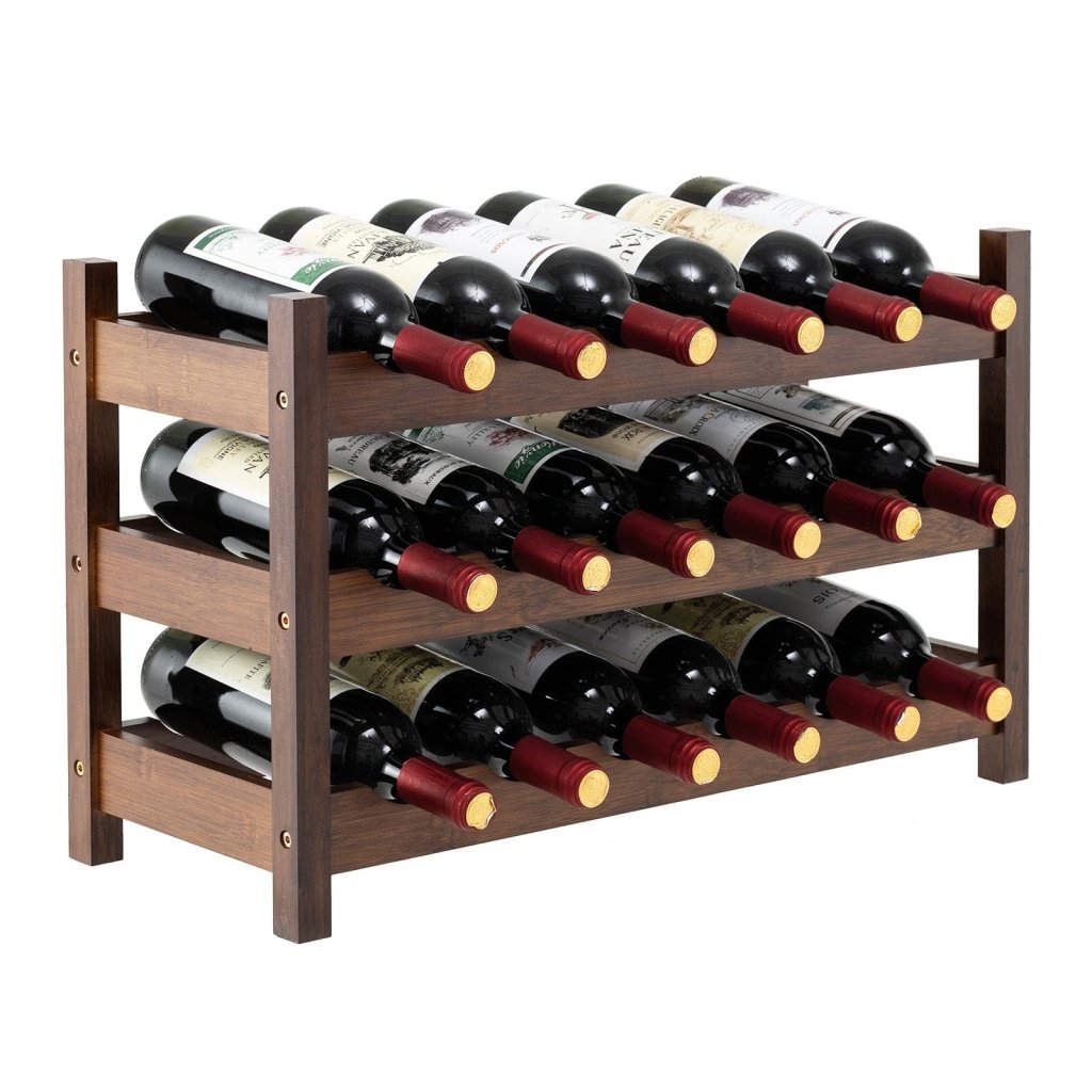 3 - Tier Bamboo Freestanding Countertop Wine Bottle Organizer - Coffee - Bro Dreams