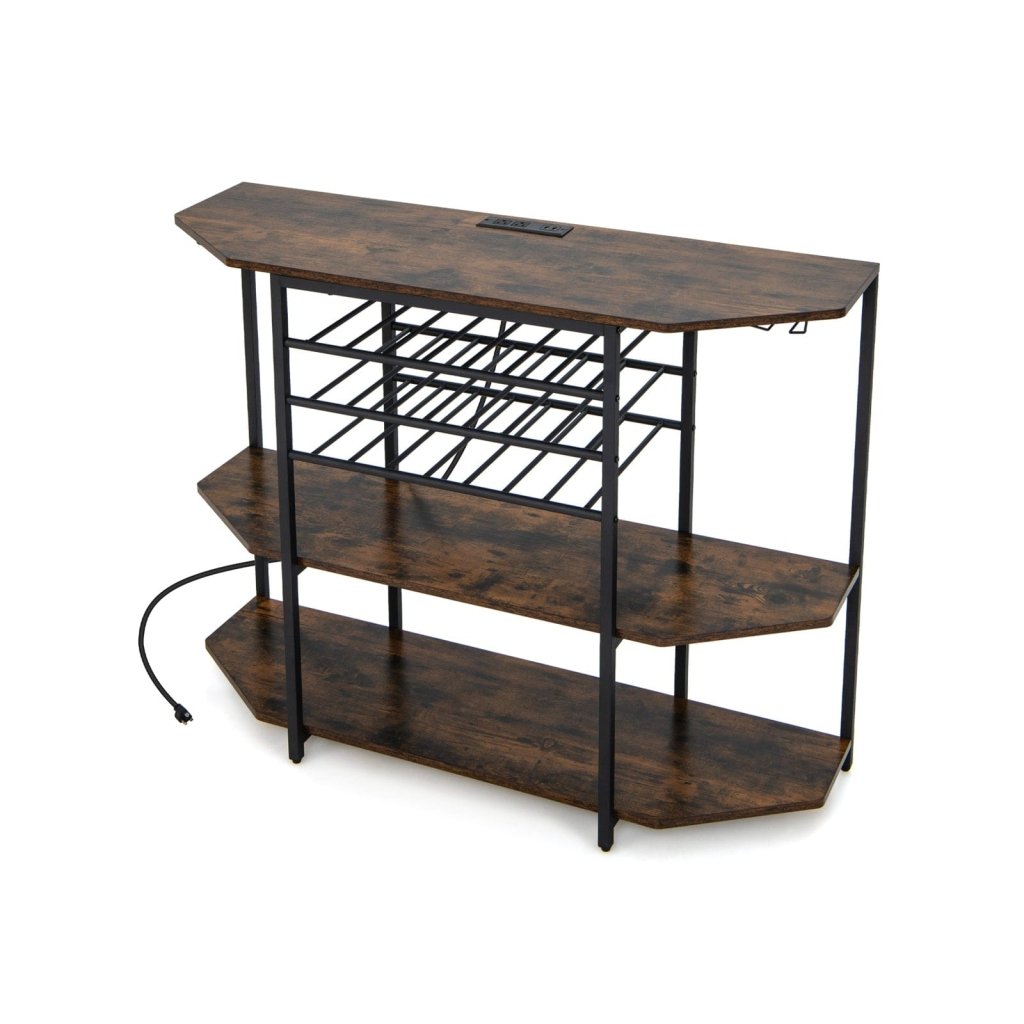 3 - Tier Wine Bar Cabinet with Storage Shelves - Brown - Bro Dreams