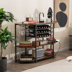 3 - Tier Wine Bar Cabinet with Storage Shelves - Brown - Bro Dreams