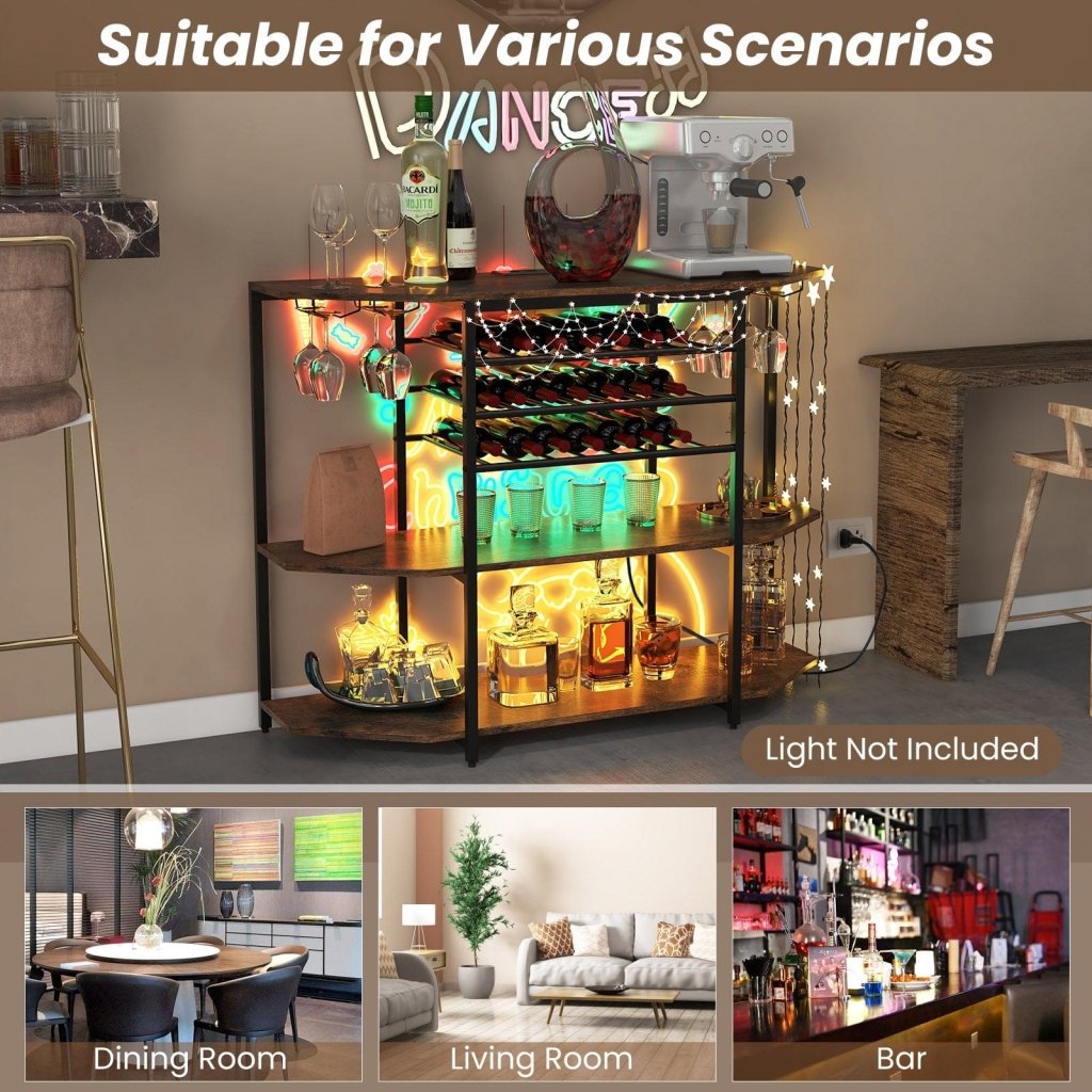 3 - Tier Wine Bar Cabinet with Storage Shelves - Brown - Bro Dreams