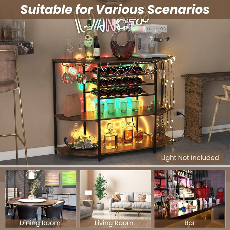 3 - Tier Wine Bar Cabinet with Storage Shelves - Brown - Bro Dreams