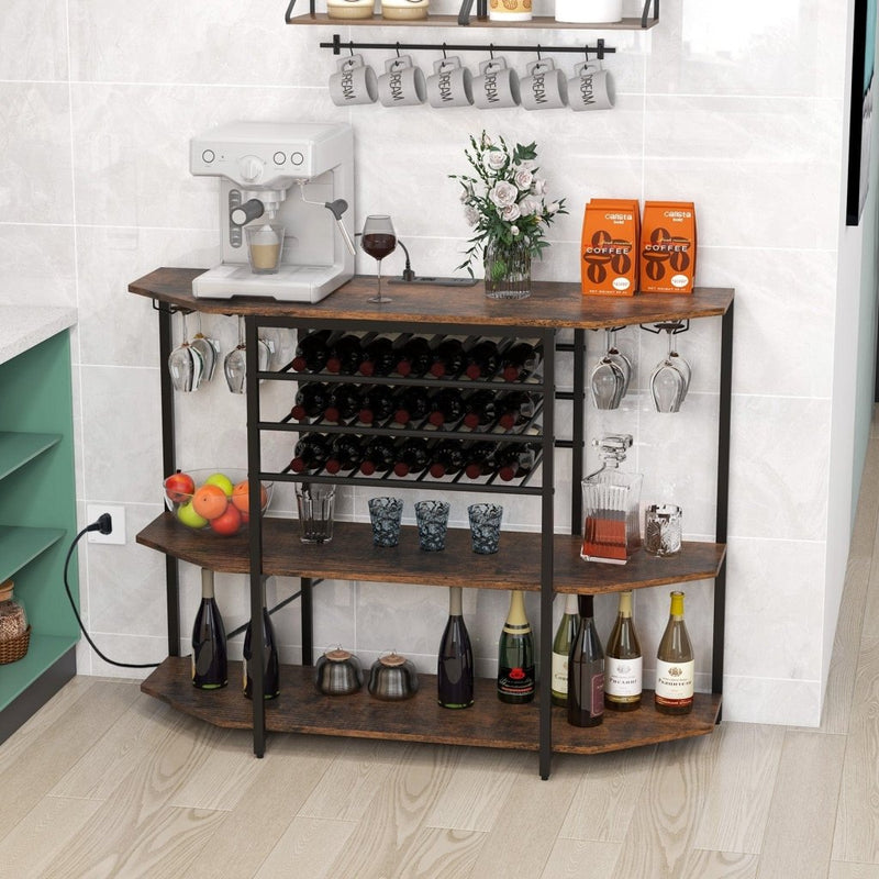 3 - Tier Wine Bar Cabinet with Storage Shelves - Brown - Bro Dreams