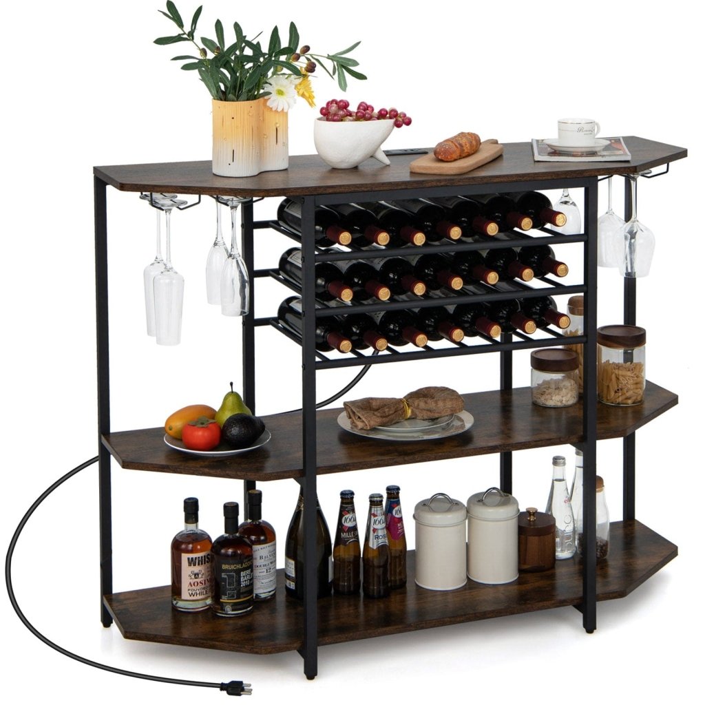 3 - Tier Wine Bar Cabinet with Storage Shelves - Brown - Bro Dreams
