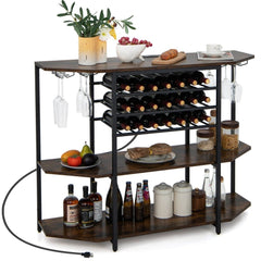3 - Tier Wine Bar Cabinet with Storage Shelves - Brown - Bro Dreams