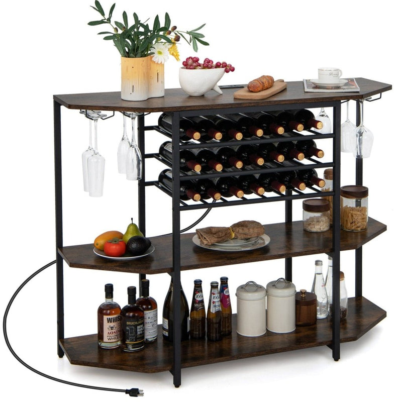 3 - Tier Wine Bar Cabinet with Storage Shelves - Brown - Bro Dreams
