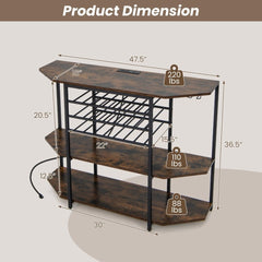 3 - Tier Wine Bar Cabinet with Storage Shelves - Brown - Bro Dreams