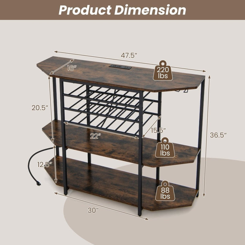 3 - Tier Wine Bar Cabinet with Storage Shelves - Brown - Bro Dreams