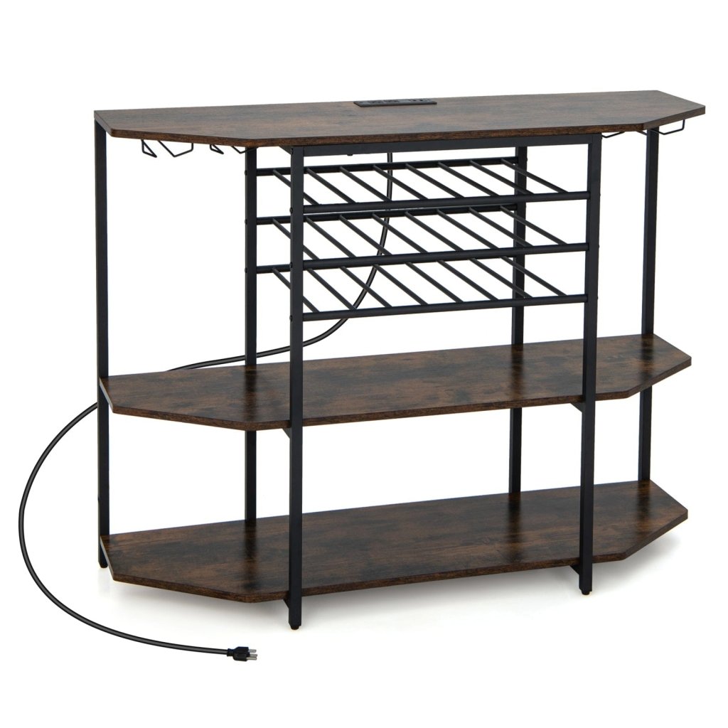 3 - Tier Wine Bar Cabinet with Storage Shelves - Brown - Bro Dreams