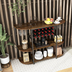 47 Inches Wine Rack Table with Glass Holder and Storage Shelves - Rustic Brown - Bro Dreams