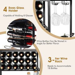 47 Inches Wine Rack Table with Glass Holder and Storage Shelves - Rustic Brown - Bro Dreams