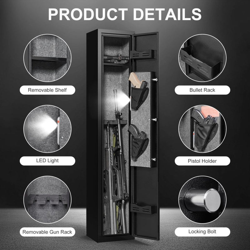 5 gun safes with 3 pistol pockets, quick access biometric adjustable heavy - duty gun rack mounted gun safes - Bro Dreams