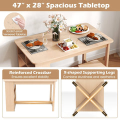 5 Pieces Dining Table Set with Storage Shelf and 4 Stools - Natural - Bro Dreams
