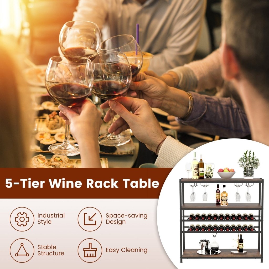 5 - tier Wine Rack Table with Glasses Holder - Bro Dreams