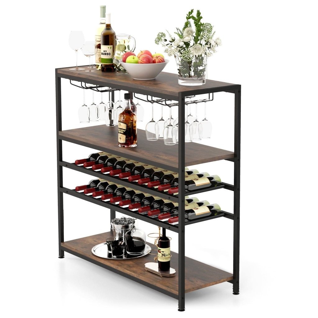 5 - tier Wine Rack Table with Glasses Holder - Bro Dreams