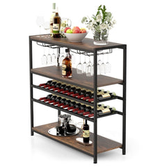 5 - tier Wine Rack Table with Glasses Holder - Bro Dreams