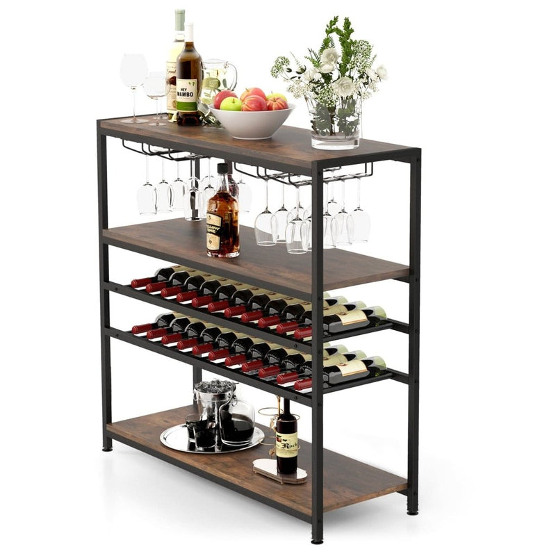 5 - tier Wine Rack Table with Glasses Holder - Bro Dreams