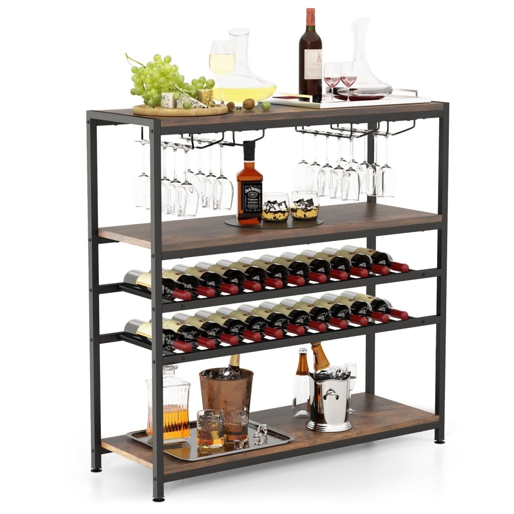 5 - tier Wine Rack Table with Glasses Holder - Bro Dreams