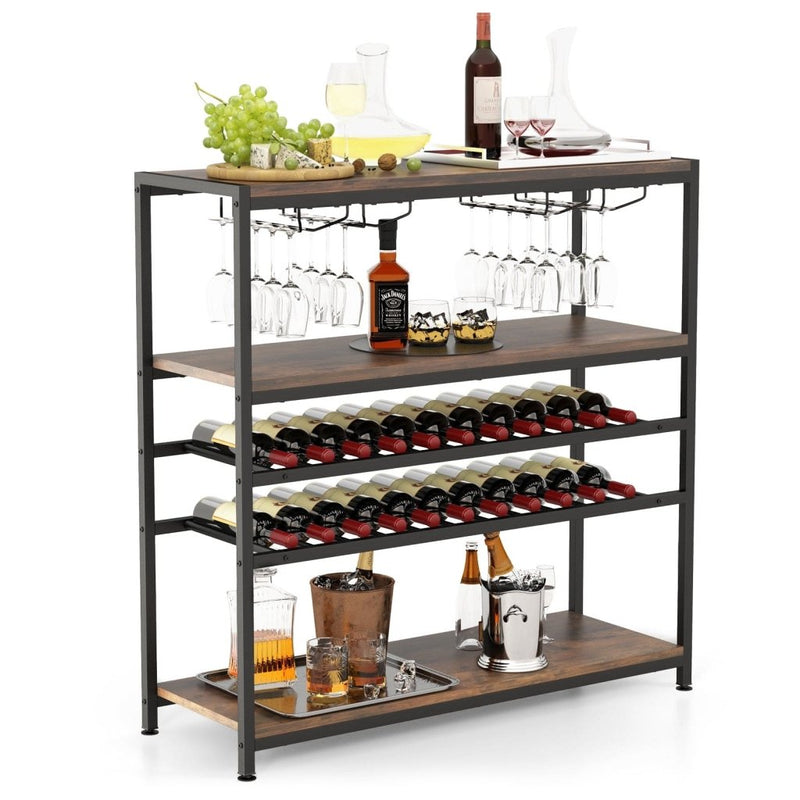 5 - tier Wine Rack Table with Glasses Holder - Bro Dreams