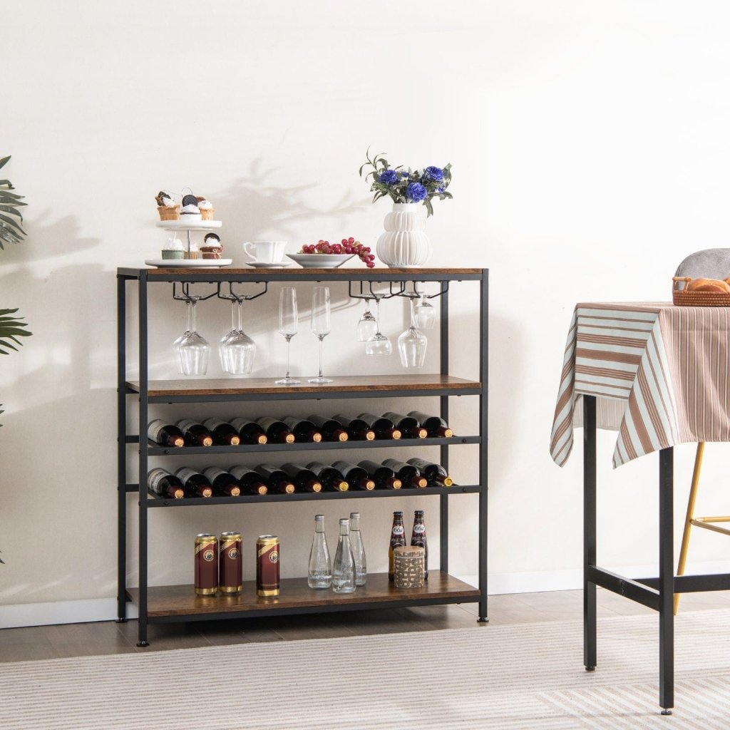 5 - tier Wine Rack Table with Glasses Holder - Bro Dreams
