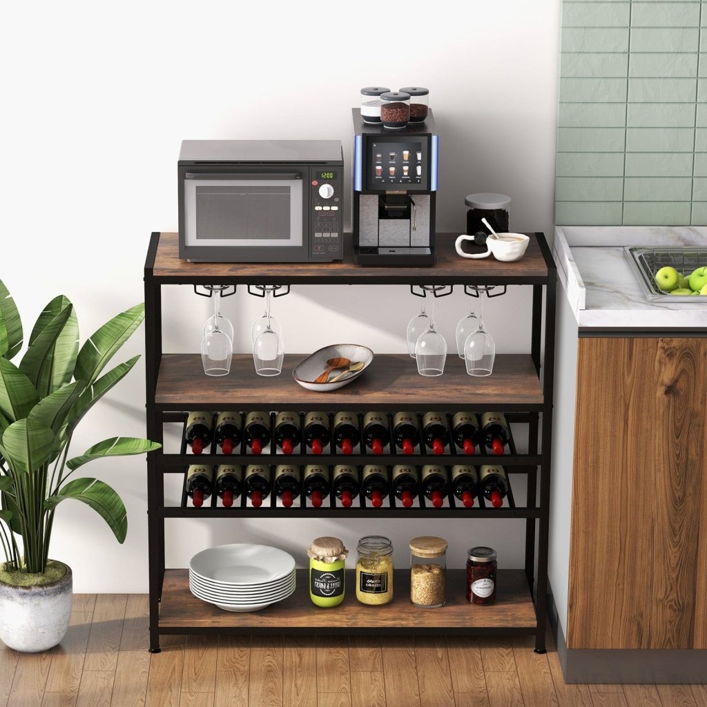 5 - tier Wine Rack Table with Glasses Holder - Bro Dreams
