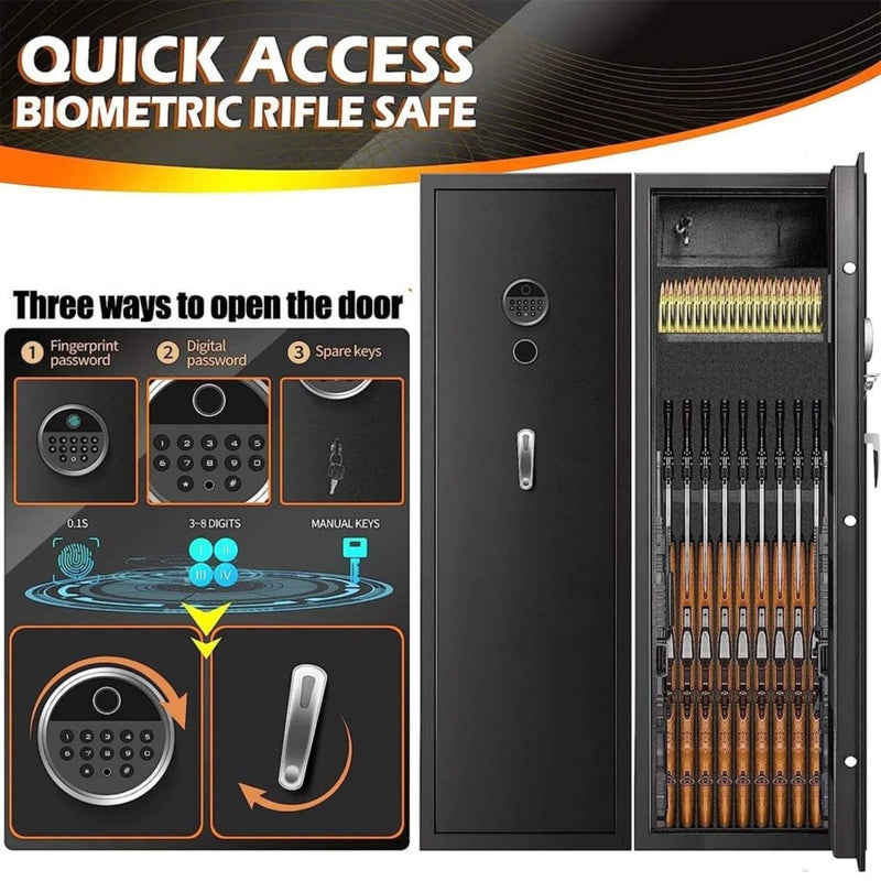 57" Heavy - Duty Anti - Theft Fireproof Biometric Gun Rifle Pistol Safe For Home, 11 - 12 Guns (SAK53816) - Bro Dreams