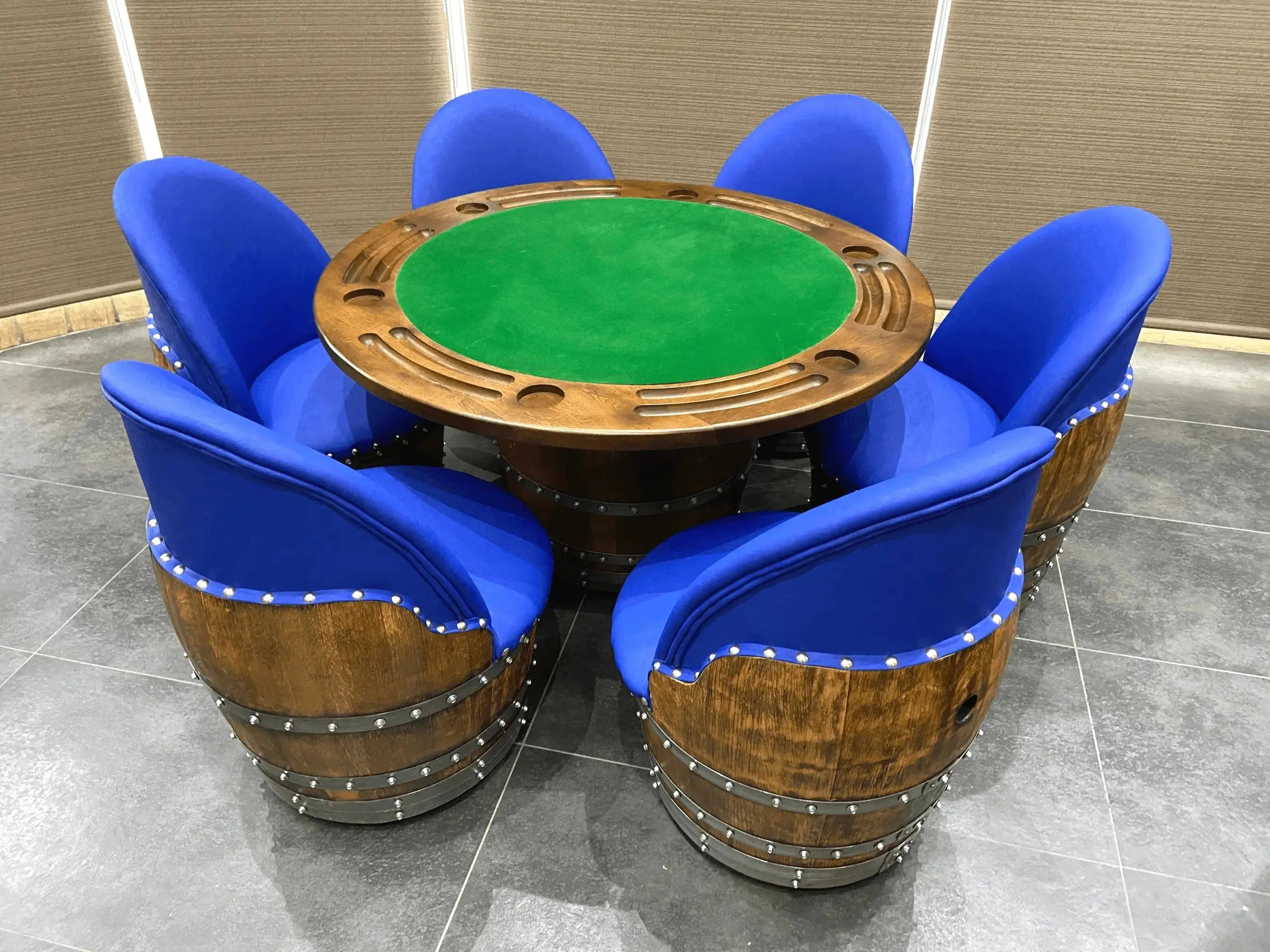 Wine Barrel Poker Set with Removable Dining Top - Game Table & Barrel Chair - Wine Barrel Table for Dining and Poker Oak Wood Wine Barrels