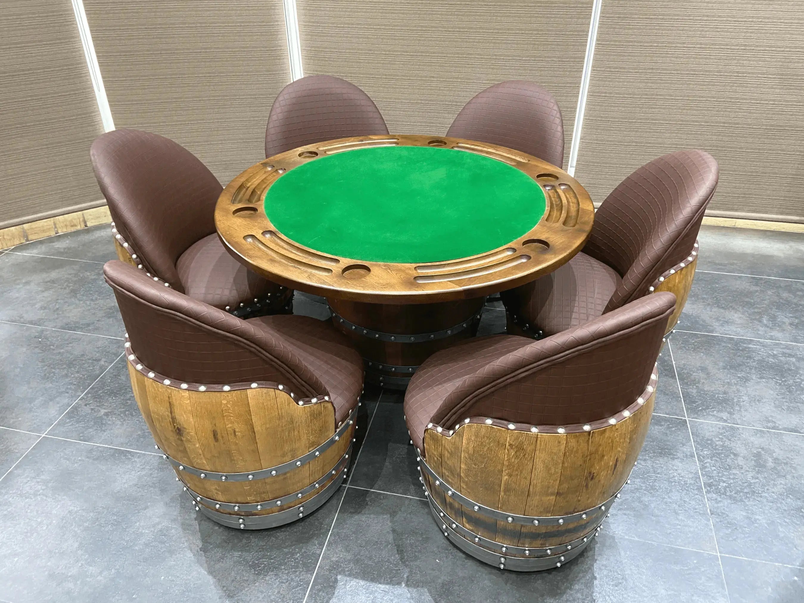 Wine Barrel Poker Set with Removable Dining Top - Game Table & Barrel Chair - Wine Barrel Table for Dining and Poker Oak Wood Wine Barrels