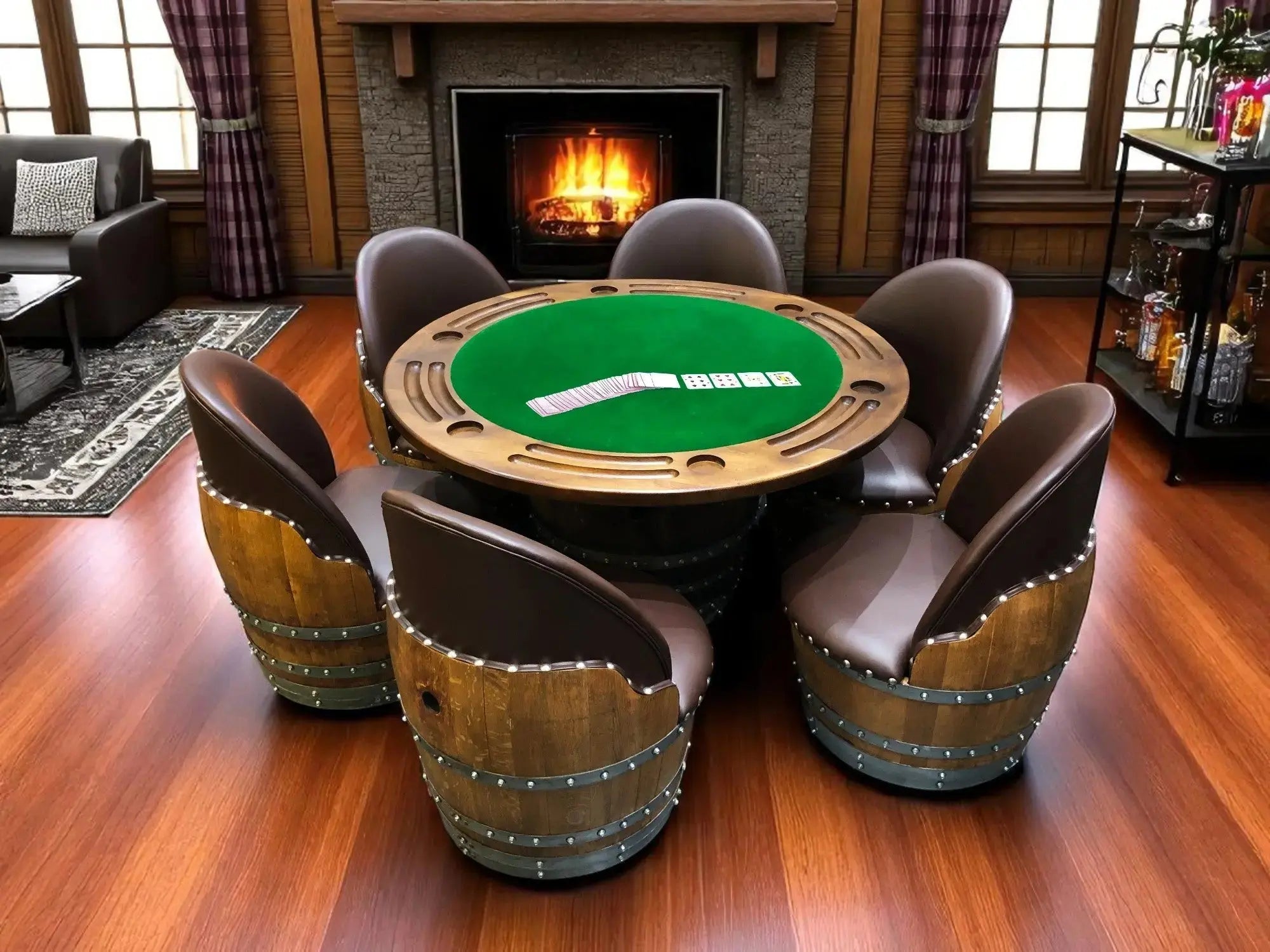 Wine Barrel Poker Set with Removable Dining Top - Game Table & Barrel Chair - Wine Barrel Table for Dining and Poker Oak Wood Wine Barrels