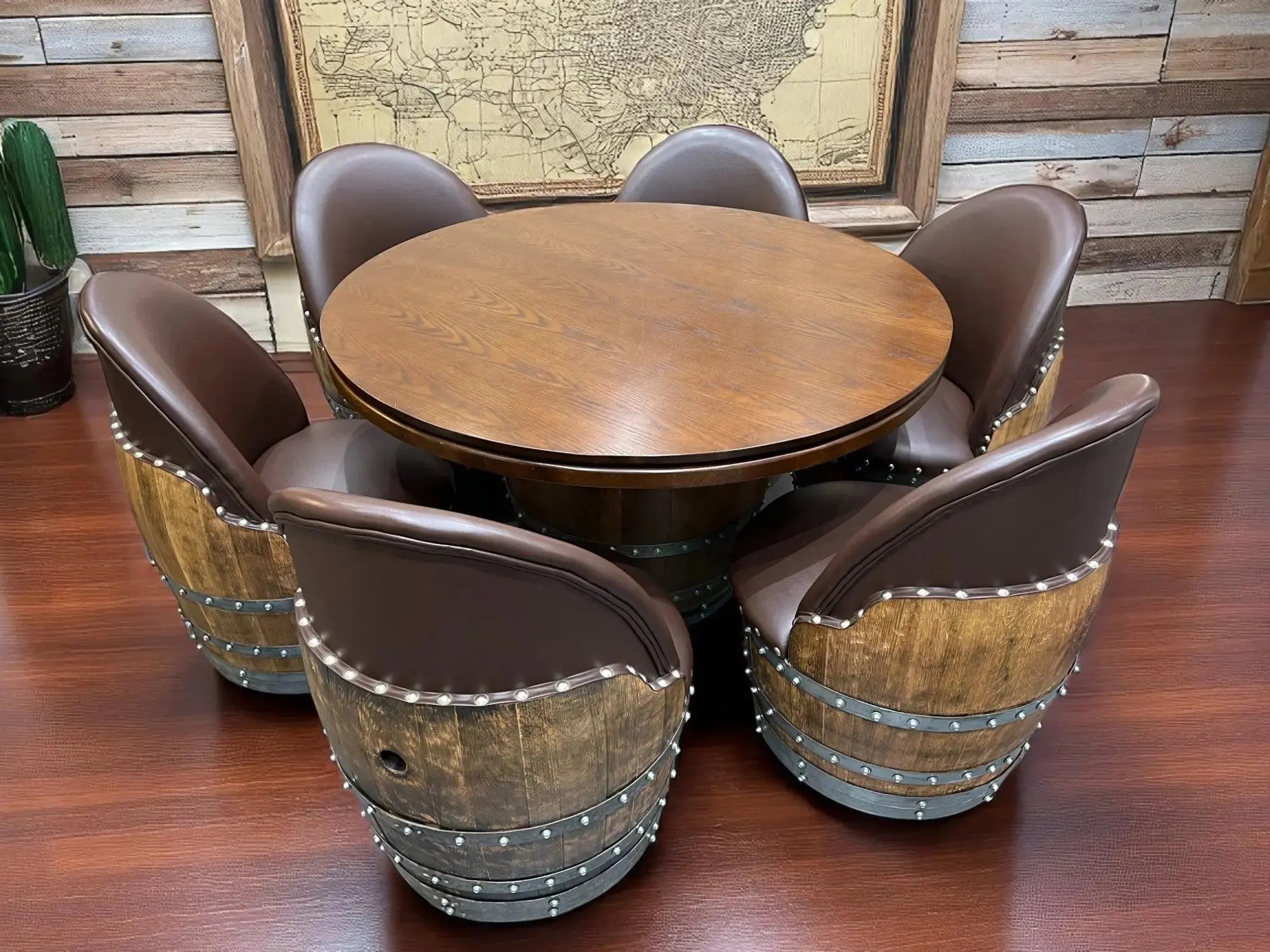 Wine Barrel Poker Set with Removable Dining Top - Game Table & Barrel Chair - Wine Barrel Table for Dining and Poker Oak Wood Wine Barrels