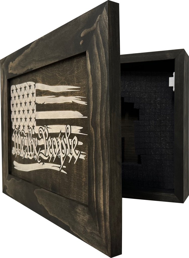 American Flag Gun Cabinet We The People Decorative and Secure Hidden Gun Safe (Black and White) - Bro Dreams
