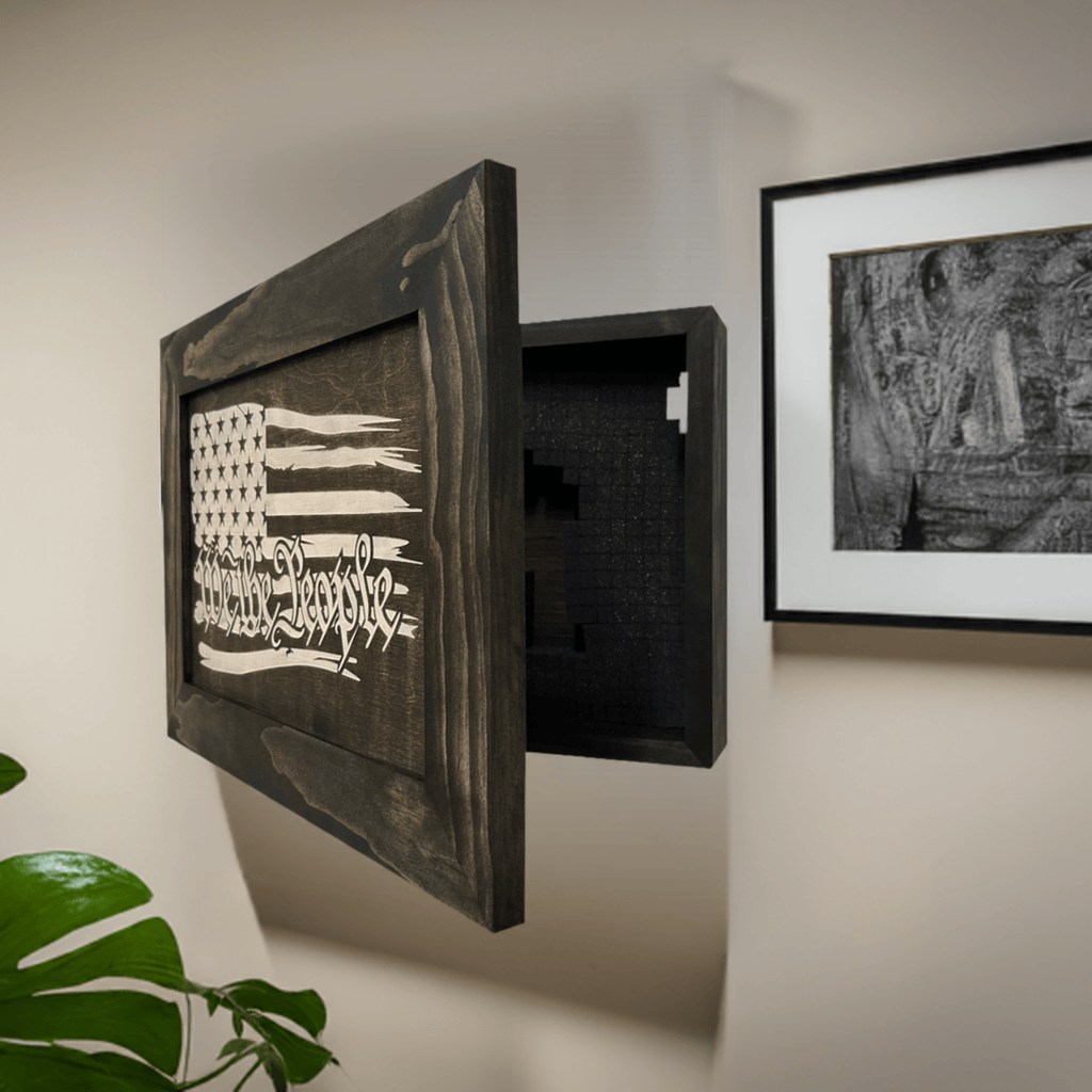 American Flag Gun Cabinet We The People Decorative and Secure Hidden Gun Safe (Black and White) - Bro Dreams